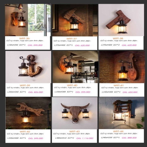 Đèn tường gỗ WRT-36, WRT-37, WRT-38, WRT-39, WRT-40, WRT-41, WRT-42, WRT-43, WRT-44