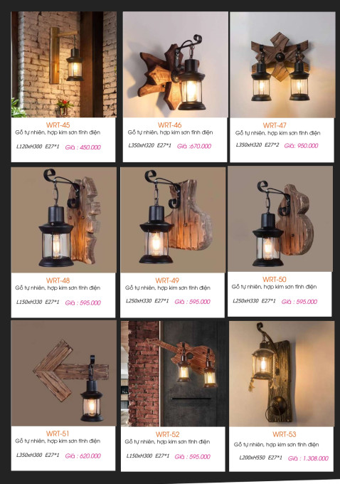 Đèn tường gỗ WRT-45, WRT-46, WRT-47, WRT-48, WRT-49, WRT-50, WRT-51, WRT-52, WRT-53