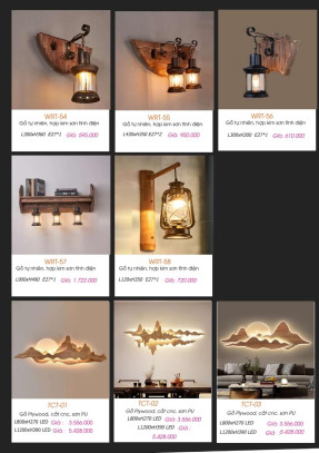 Đèn tường gỗ WRT-54, WRT-55, WRT-56, WRT-57, WRT-58, TCT-01, TCT-02, TCT-03