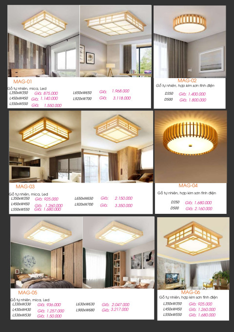 Đèn ốp trần gỗ MAG-01, MAG-02, MAG-03, MAG-04, MAG-05, MAG-06