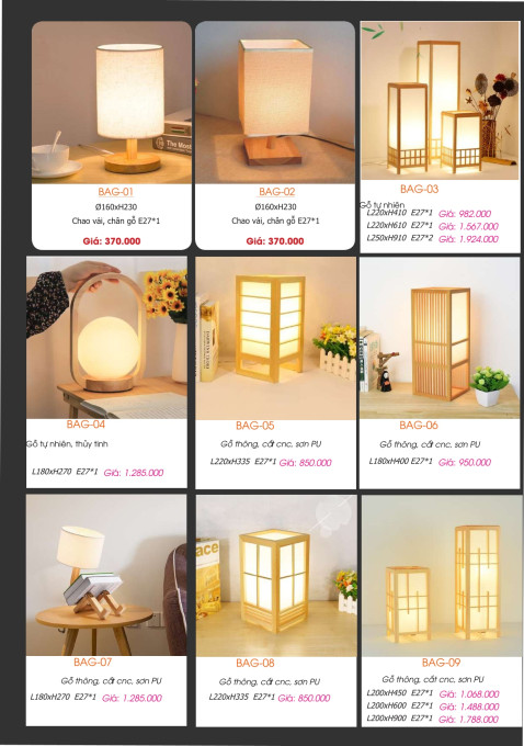 Đèn bàn gỗ BAG-01, BAG-02, BAG-03, BAG-04, BAG-05, BAG-06, BAG-07, BAG-08, BAG-09