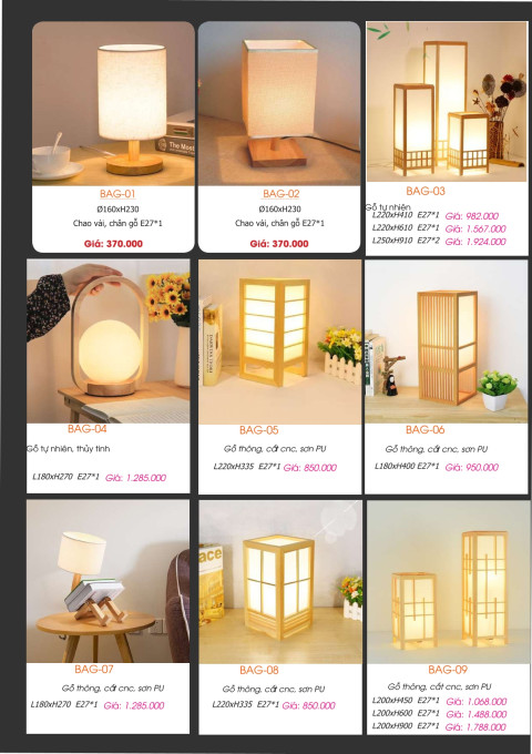 Đèn bàn gỗ BAG-01, BAG-02, BAG-03, BAG-04, BAG-05, BAG-06, BAG-07, BAG-08, BAG-09