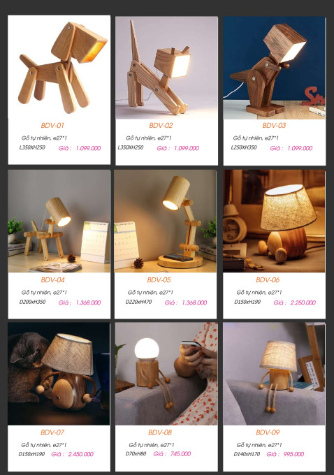 Đèn bàn gỗ BDV-01, BDV-02, BDV-03, BDV-04, BDV-05, BDV-06, BDV-07, BDV-08, BDV-09