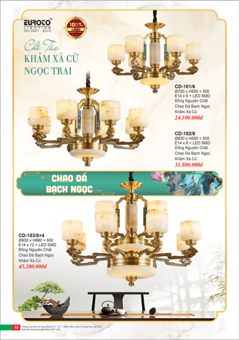 Đèn chùm đồng Euroto CD-181/6, CD-182/8, CD-183/8+4