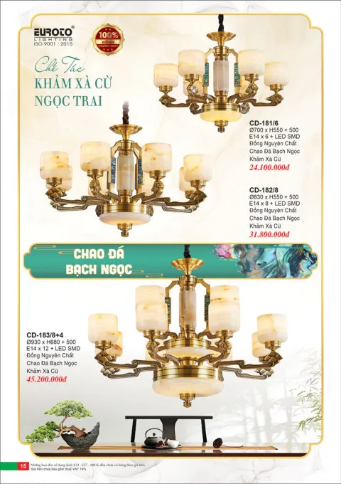 Đèn chùm đồng Euroto CD-181/6, CD-182/8, CD-183/8+4