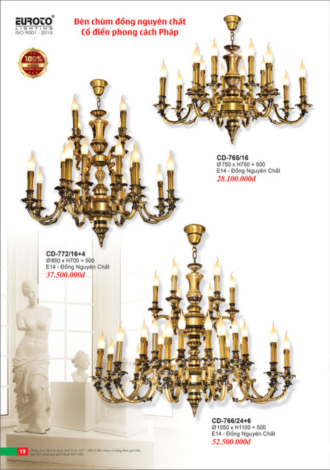 Đèn chùm đồng Euroto CD-765/16, CD-772/16+4, CD-766/24+6