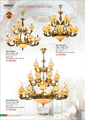 Đèn chùm đồng Euroto CD-773/8+4, CD-774/10+5, CD-775/12+8+4