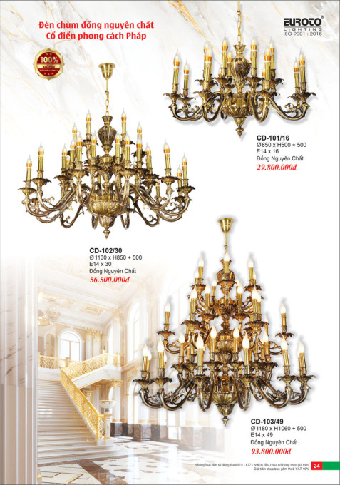 Đèn chùm đồng Euroto CD-101/16, CD-102/30, CD-103/49