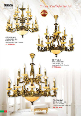 Đèn chùm đồng Euroto CD-763/10+5, CD-771/8+4, CD-764/12+6