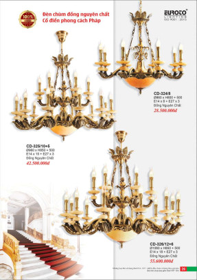 Đèn chùm đồng Euroto CD-324/8, CD-325/10+5, CD-326/12+6