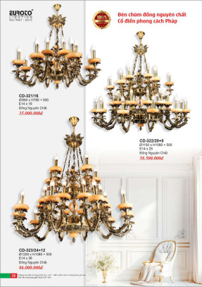 Đèn chùm đồng Euroto CD-321/16, CD-322/20+5, CD-323/24+12