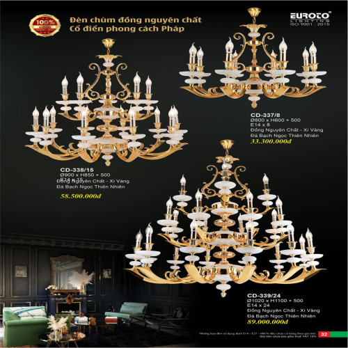 Đèn chùm đồng Euroto CD-337/8, CD-338/15, CD-339/24