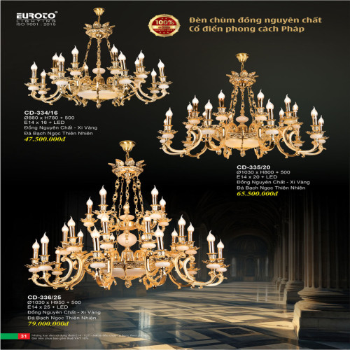 Đèn chùm đồng Euroto CD-334/16, CD-335/20, CD-336/25