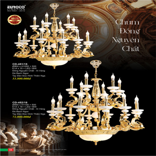 Đèn chùm đồng Euroto CD-451/15, CD-452/18