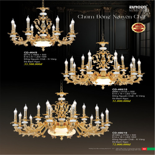 Đèn chùm đồng Euroto CD-464/8, CD-465/15, CD-466/18