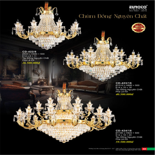 Đèn chùm đồng Euroto CD-422/8, CD-423/15, CD-424/18
