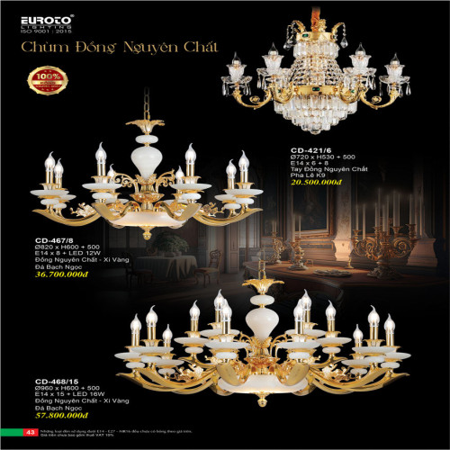Đèn chùm đồng Euroto CD-421/6, CD-467/8, CD-468/15