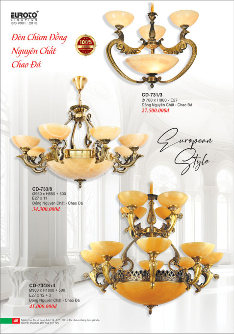Đèn chùm đồng Euroto CD-731/3, CD-733/8, CD-734/8+4