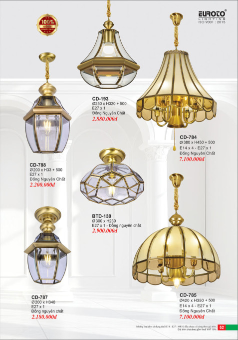 Đèn chùm đồng Euroto CD-130, CD-193, CD-784, CD-785, CD-787, CD-788