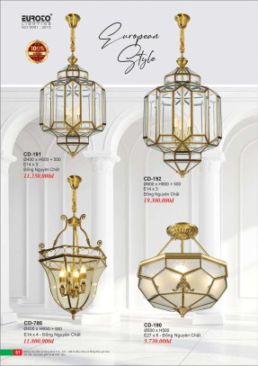 Đèn chùm đồng Euroto CD-190, CD-191, CD-192, CD-786