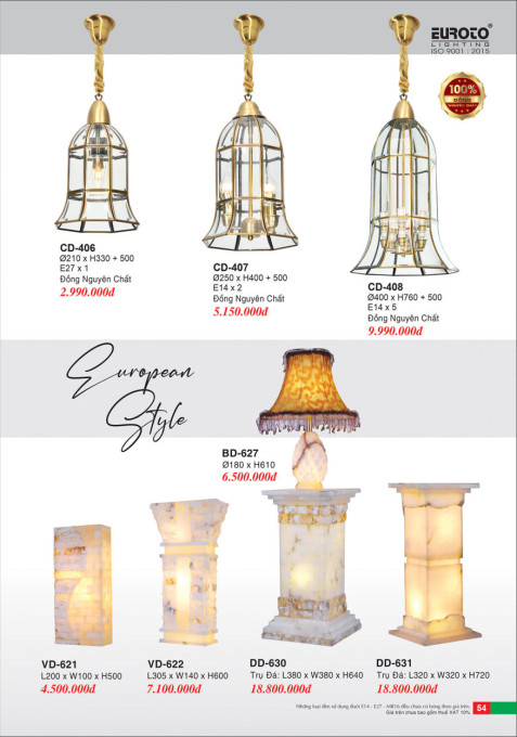 Đèn chùm đồng Euroto CD-406, CD-407, CD-408, BD-627, VD-621, VD-622, DD-630, DD-631