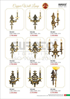 Đèn vách đồng Euroto VD-331, VD-332, VD-333, VD-334, VD-601, VD-602, VD-641, VD-642, VD-329