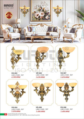 Đèn vách đồng Euroto VD-323, VD-324, VD-325, VD-326, VD-327, VD-328