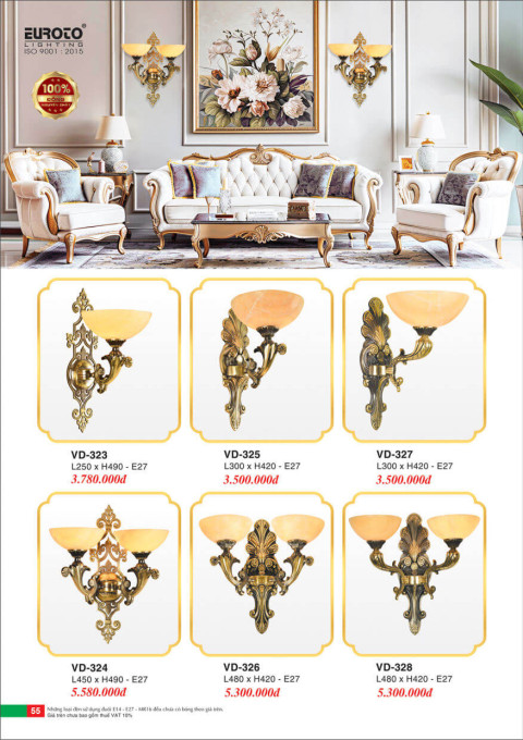 Đèn vách đồng Euroto VD-323, VD-324, VD-325, VD-326, VD-327, VD-328