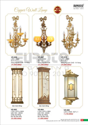 Đèn vách đồng Euroto VD-907, VD-908, VD-918, VD-983, VD-984, VD-808