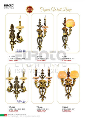 Đèn vách đồng Euroto VD-643, VD-644, VD-645, VD-646, VD-647, VD-648