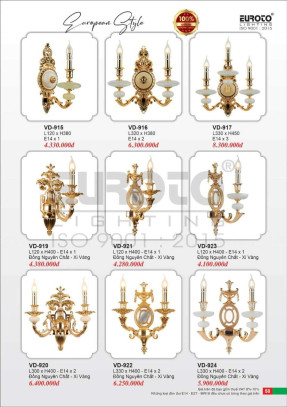 Đèn vách đồng Euroto VD-915, VD-916, VD-917, VD-919, VD-920, VD-921, VD-922, VD-923, VD-924