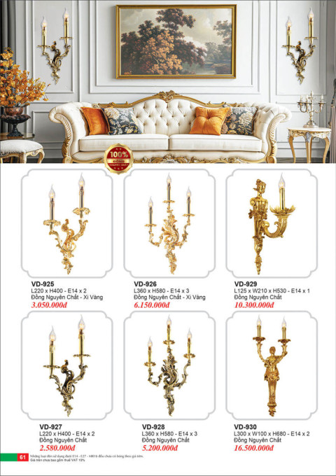 Đèn vách đồng Euroto VD-925, VD-926, VD-927, VD-928, VD-929, VD-930