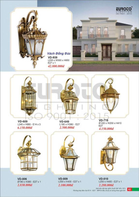 Đèn vách đồng Euroto VD-939, VD-609, VD-649, VD-715, VD-806, VD-809, VD-810