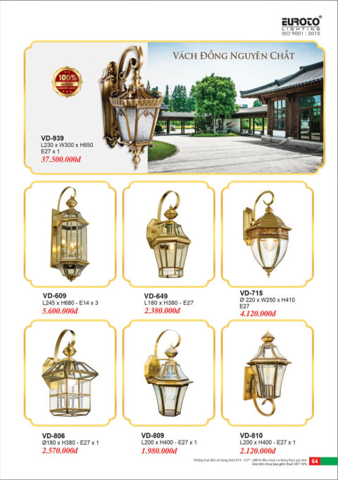 Đèn vách đồng Euroto VD-939, VD-609, VD-649, VD-715, VD-806, VD-809, VD-810