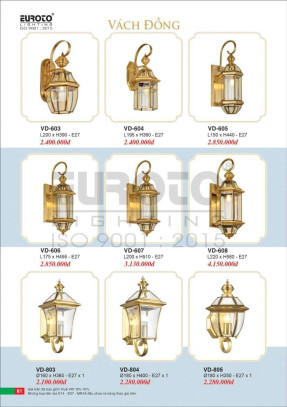 Đèn vách đồng Euroto VD-603, VD-604, VD-605, VD-606, VD-607, VD-608, VD-803, VD-804, VD-805