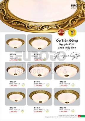 Đèn ốp trần đồng Euroto BTD-74, BTD-75, BTD-67, BTD-68, BTD-69, BTD-77, BTD-78, BTD-79