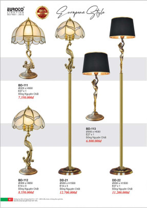 Đèn bàn đồng, đèn đứng đồng Euroto BD-111, BD-112, BD-113, DD-21, DD-22