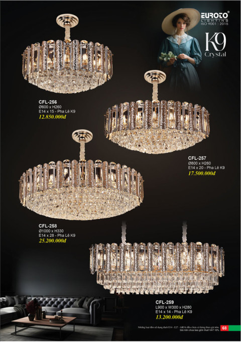 Đèn chùm pha lê Euroto CFL-256, CFL-257, CFL-258, CFL-259