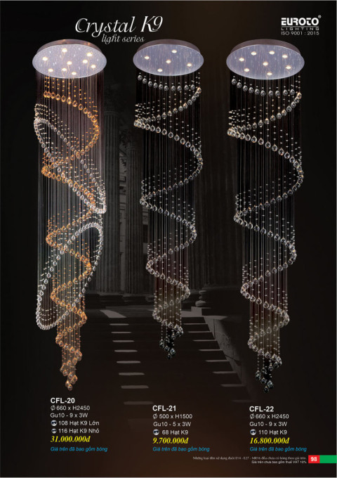 Đèn chùm pha lê Euroto CFL-20, CFL-21, CFL-22