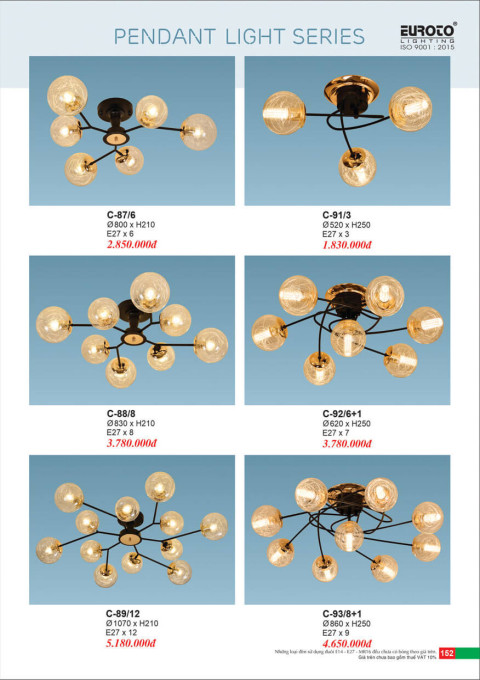 Đèn chùm Euroto C-87/6, C-88/8, C-89/12, C-91/3, C-92/6+1, , C-93/8+1