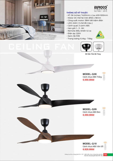 Quạt trần Euroto MODEL-Q08, MODEL-Q09, MODEL-Q10