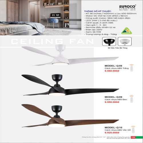 Quạt trần Euroto MODEL-Q08, MODEL-Q09, MODEL-Q10