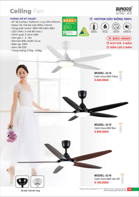 Quạt trần Euroto MODEL-Q14, MODEL-Q15, MODEL-Q16