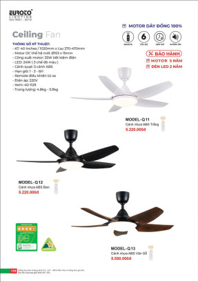 Quạt trần Euroto MODEL-Q11, MODEL-Q12, MODEL-Q13
