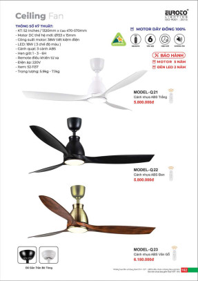 Quạt trần Euroto MODEL-Q21, MODEL-Q22, MODEL-Q23