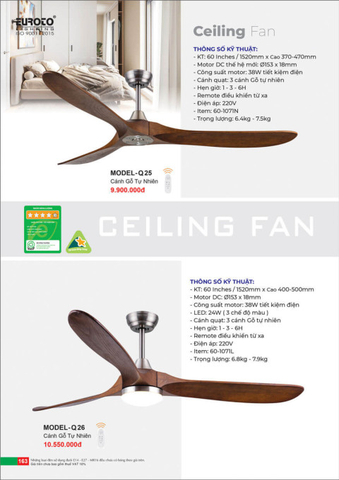 Quạt trần Euroto MODEL-Q25, MODEL-Q26