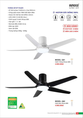 Quạt trần Euroto MODEL-Q61, MODEL-Q62