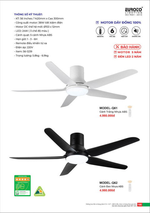 Quạt trần Euroto MODEL-Q61, MODEL-Q62