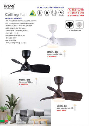 Quạt trần Euroto MODEL-Q31, MODEL-Q32, MODEL-Q33