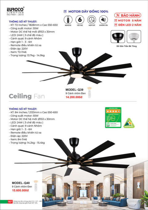 Quạt trần Euroto MODEL-Q39, MODEL-Q40